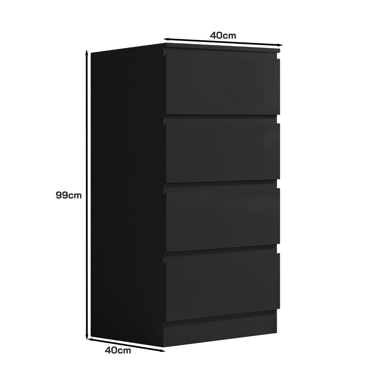 FWStyle Stora 4 Drawer Chest of Drawers - Black Gloss Front