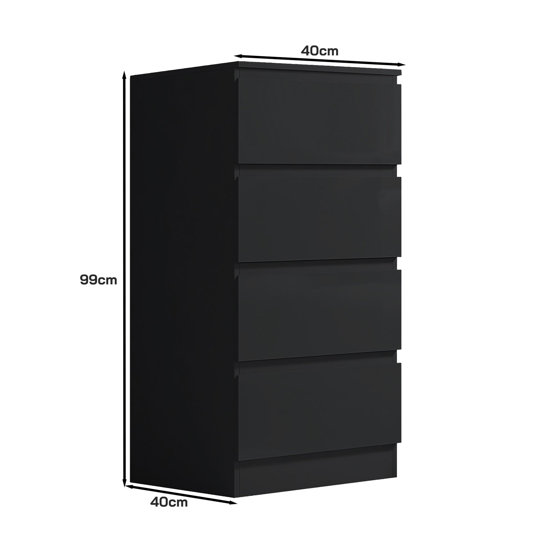 FWStyle Stora 4 Drawer Chest of Drawers - Black Gloss Front