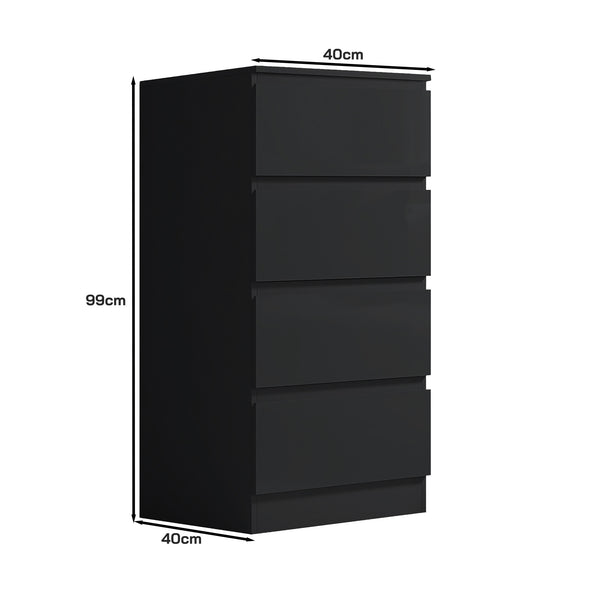 FWStyle Stora 4 Drawer Chest of Drawers - Black Gloss Front