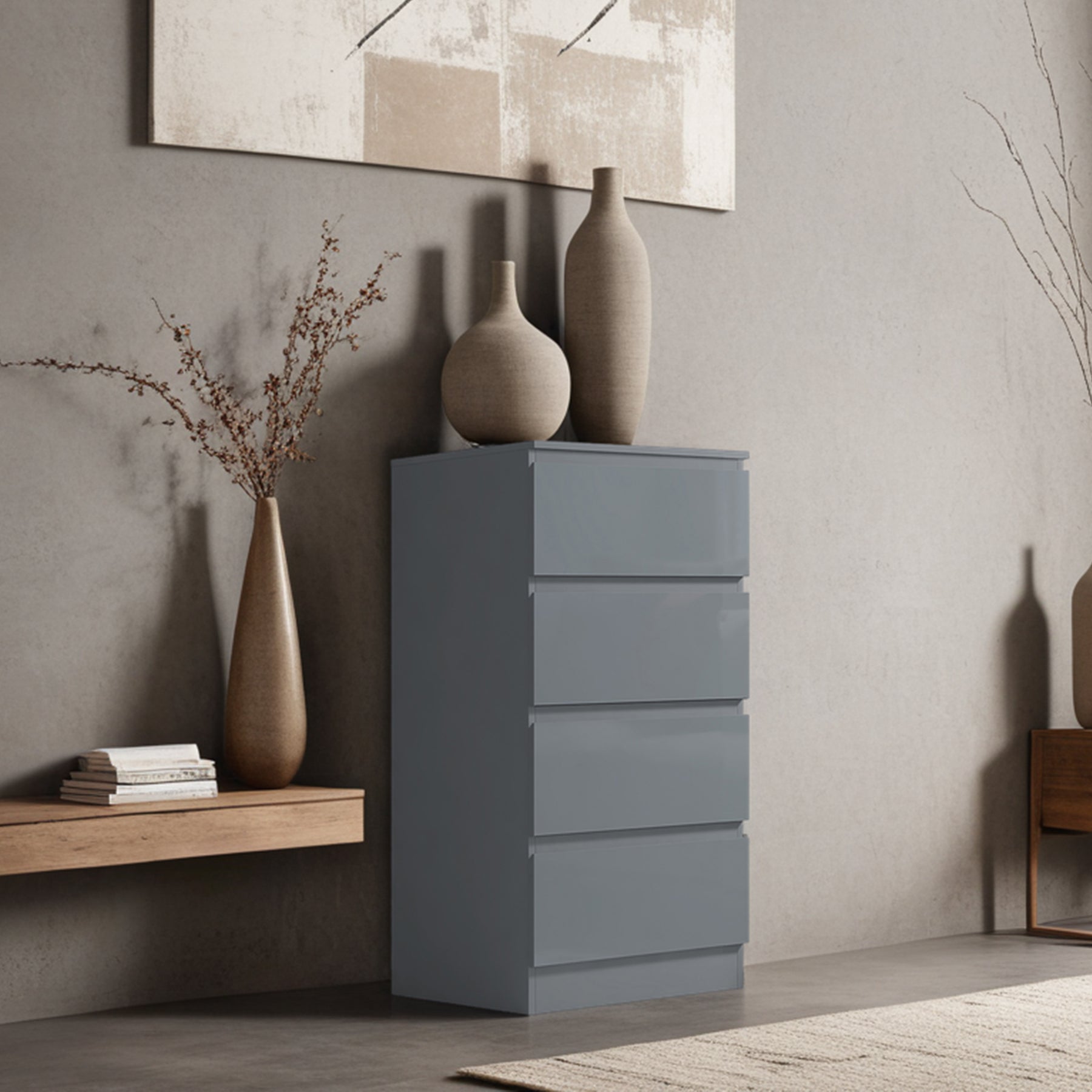 FWStyle Stora 4 Drawer Chest of Drawers - Grey Gloss Front