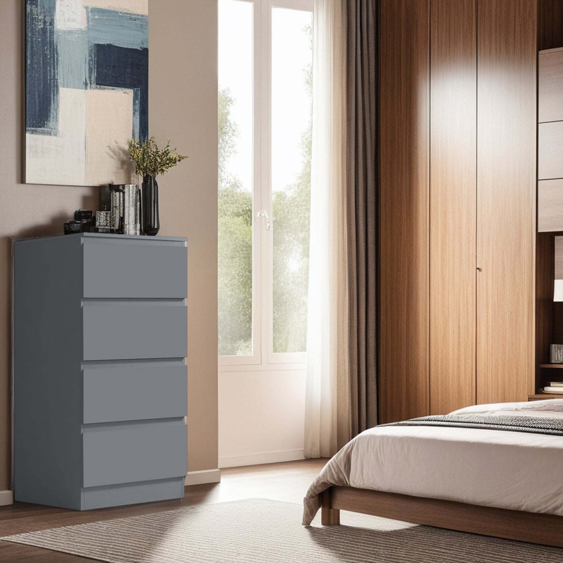 FWStyle Stora 4 Drawer Chest of Drawers - Grey Gloss Front