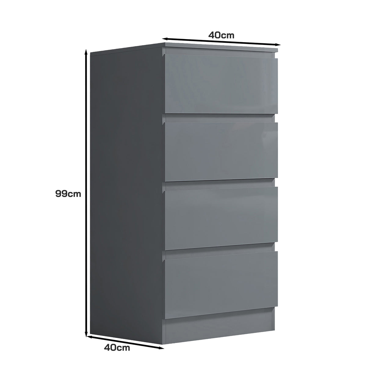 FWStyle Stora 4 Drawer Chest of Drawers - Grey Gloss Front