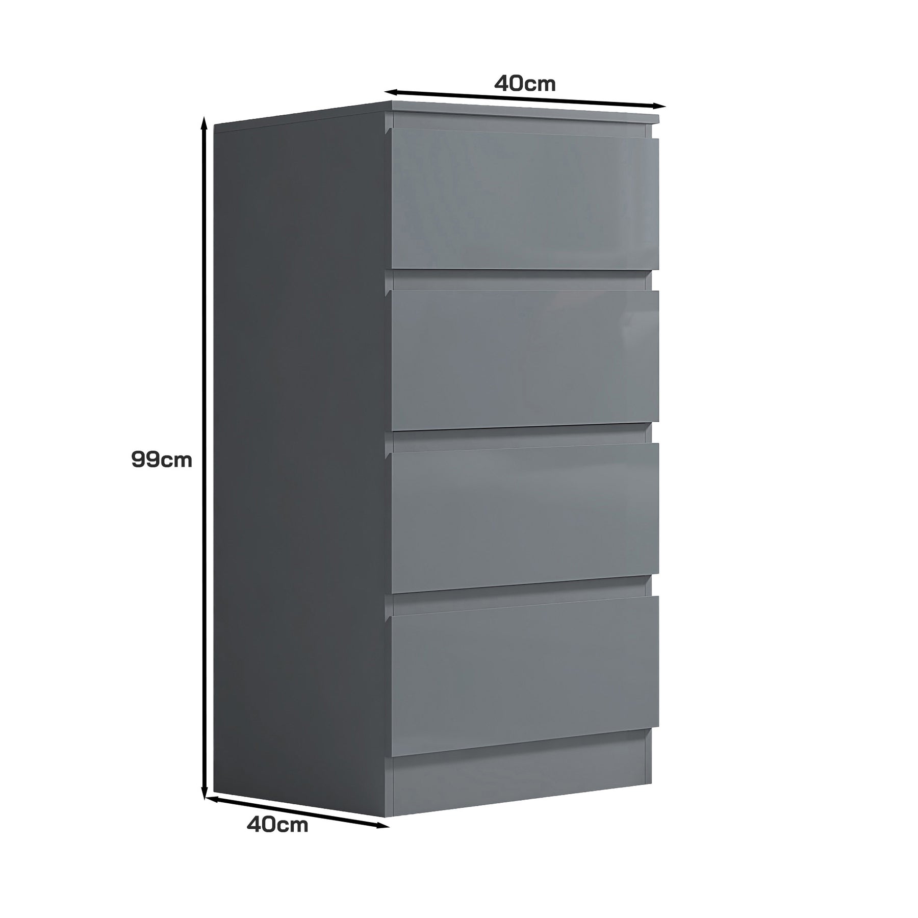 FWStyle Stora 4 Drawer Chest of Drawers - Grey Gloss Front