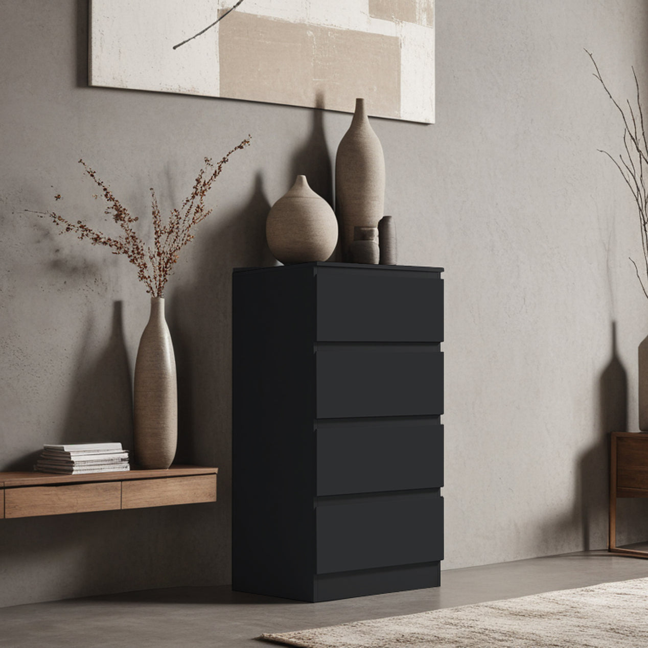 FWStyle Stora 4 Drawer Chest of Drawers - Matt Black