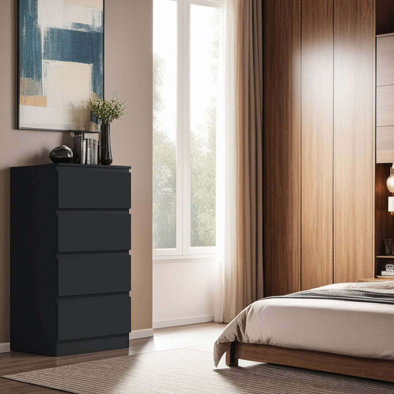 FWStyle Stora 4 Drawer Chest of Drawers - Matt Black