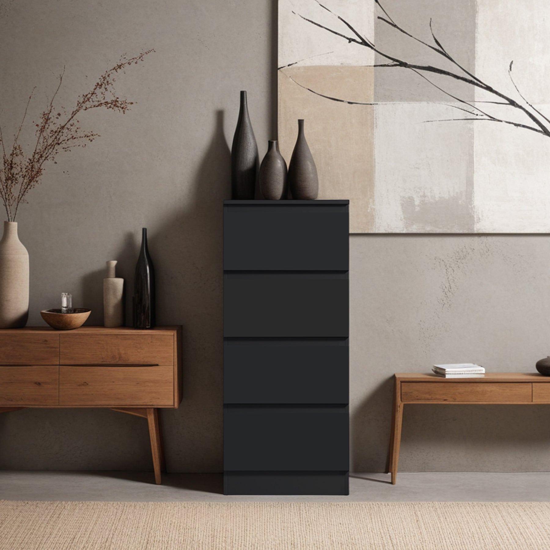 FWStyle Stora 4 Drawer Chest of Drawers - Matt Black