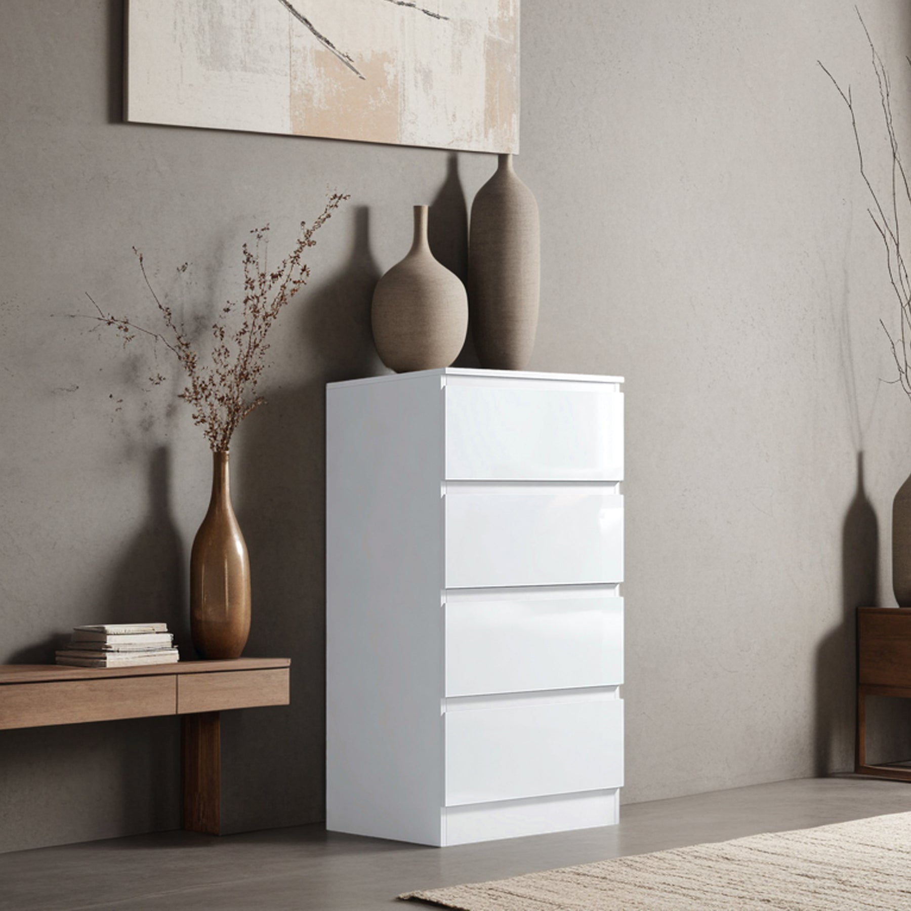 FWStyle Stora 4 Drawer Chest of Drawers - White Gloss Front
