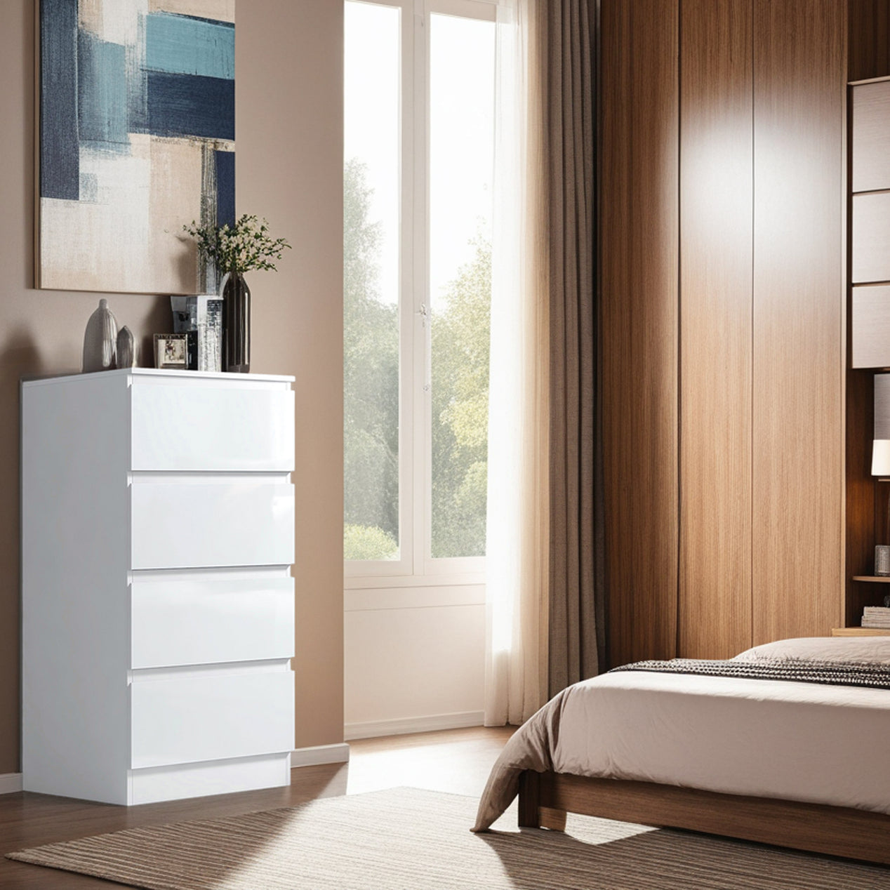 FWStyle Stora 4 Drawer Chest of Drawers - White Gloss Front