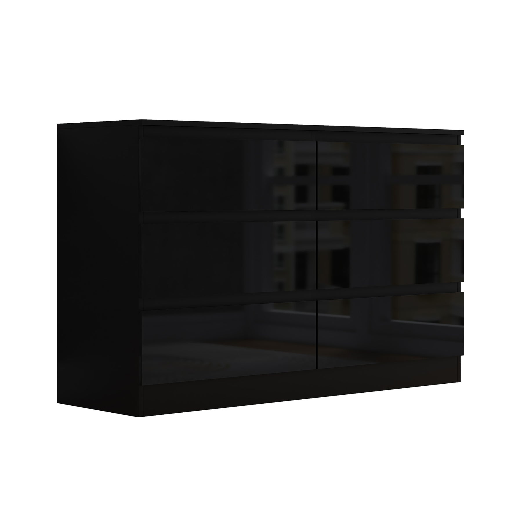 FWStyle Stora 6 Drawer Wide 3+3 Chest Of Drawers - Black Gloss Front