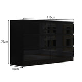 FWStyle Stora 6 Drawer Wide 3+3 Chest Of Drawers - Black Gloss Front