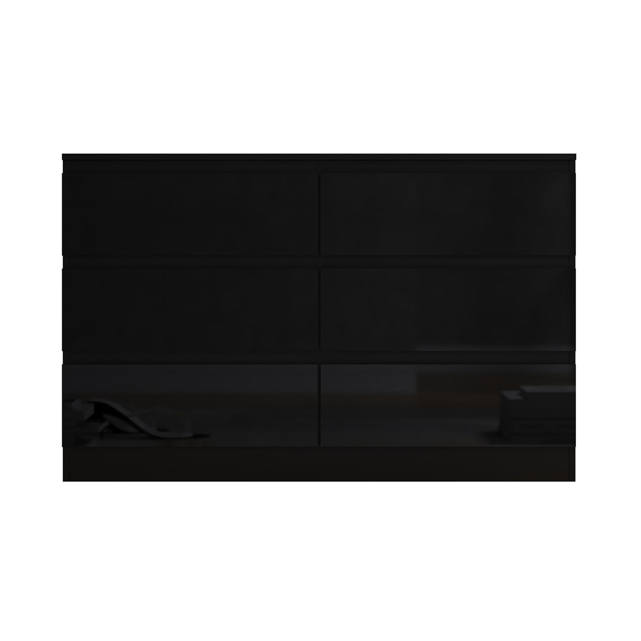 FWStyle Stora 6 Drawer Wide 3+3 Chest Of Drawers - Black Gloss Front
