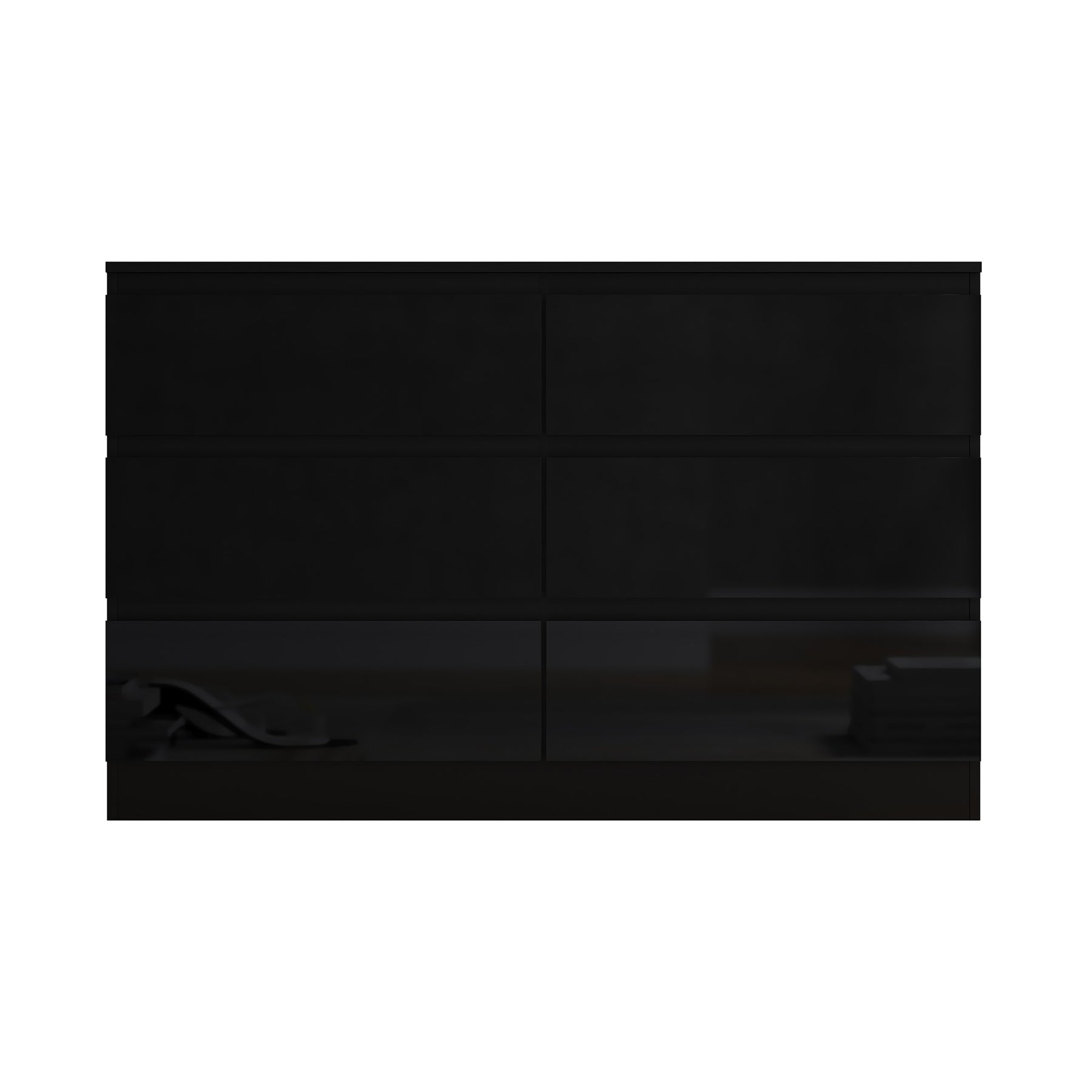 FWStyle Stora 6 Drawer Wide 3+3 Chest Of Drawers - Black Gloss Front