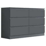 FWStyle Stora 6 Drawer Wide 3+3 Chest Of Drawers - Matt Dark Grey