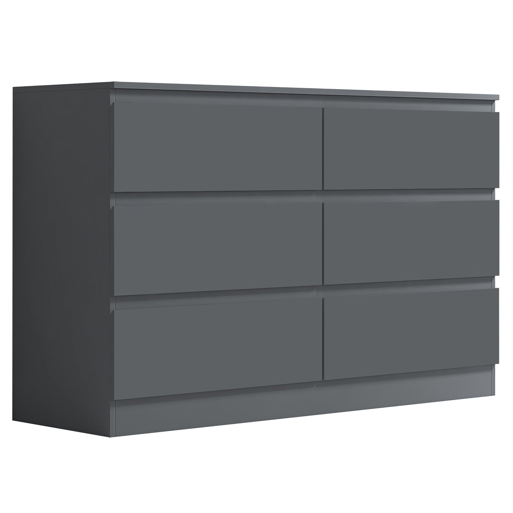FWStyle Stora 6 Drawer Wide 3+3 Chest Of Drawers - Matt Dark Grey