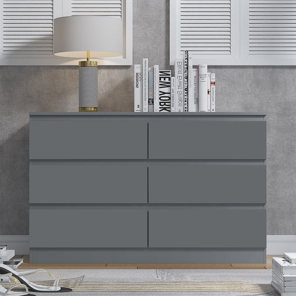 FWStyle Stora 6 Drawer Wide 3+3 Chest Of Drawers - Matt Dark Grey