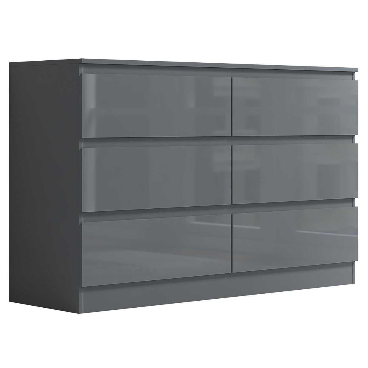 FWStyle Stora 6 Drawer Wide 3+3 Chest Of Drawers - Grey Gloss Front