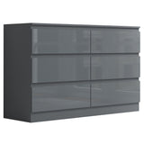 FWStyle Stora 6 Drawer Wide 3+3 Chest Of Drawers - Grey Gloss Front