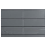 FWStyle Stora 6 Drawer Wide 3+3 Chest Of Drawers - Grey Gloss Front