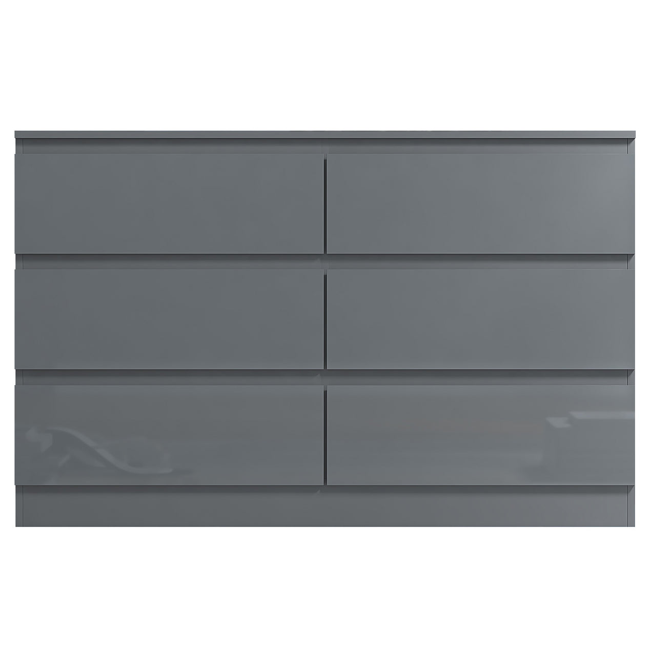 FWStyle Stora 6 Drawer Wide 3+3 Chest Of Drawers - Grey Gloss Front