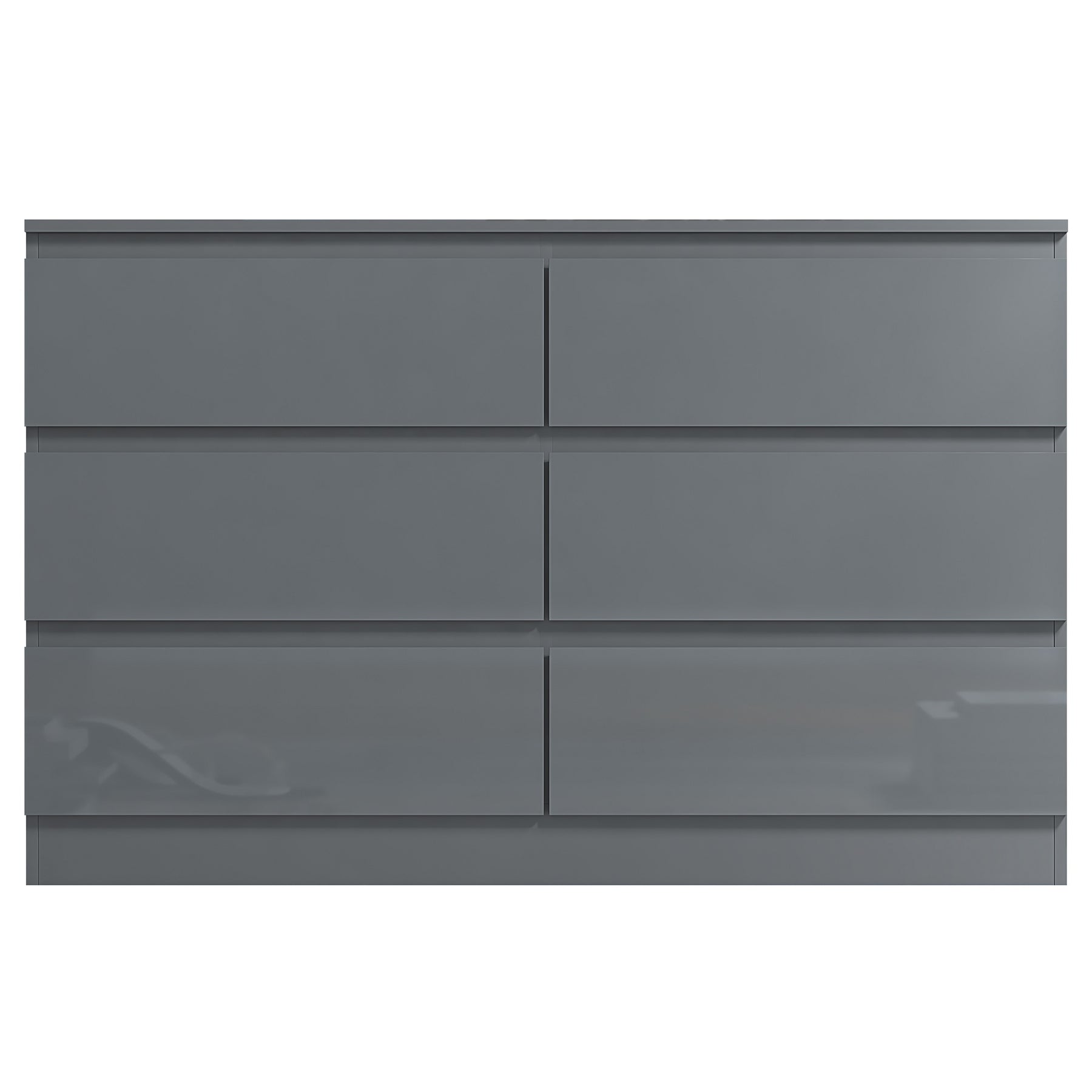 FWStyle Stora 6 Drawer Wide 3+3 Chest Of Drawers - Grey Gloss Front
