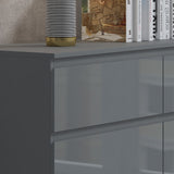FWStyle Stora 6 Drawer Wide 3+3 Chest Of Drawers - Grey Gloss Front