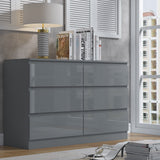 FWStyle Stora 6 Drawer Wide 3+3 Chest Of Drawers - Grey Gloss Front