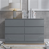 FWStyle Stora 6 Drawer Wide 3+3 Chest Of Drawers - Grey Gloss Front