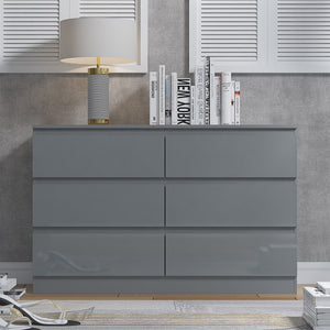 FWStyle Stora 6 Drawer Wide 3+3 Chest Of Drawers - Grey Gloss Front