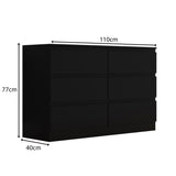 FWStyle Stora 6 Drawer Wide 3+3 Chest Of Drawers - Matt Black
