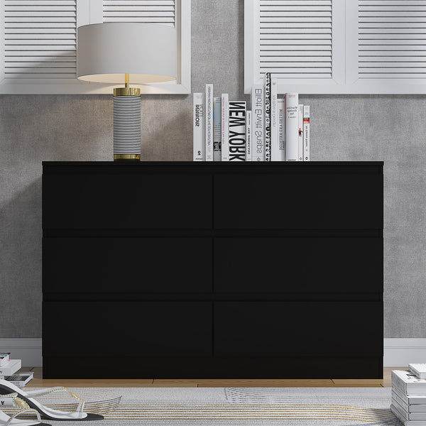 FWStyle Stora 6 Drawer Wide 3+3 Chest Of Drawers - Matt Black