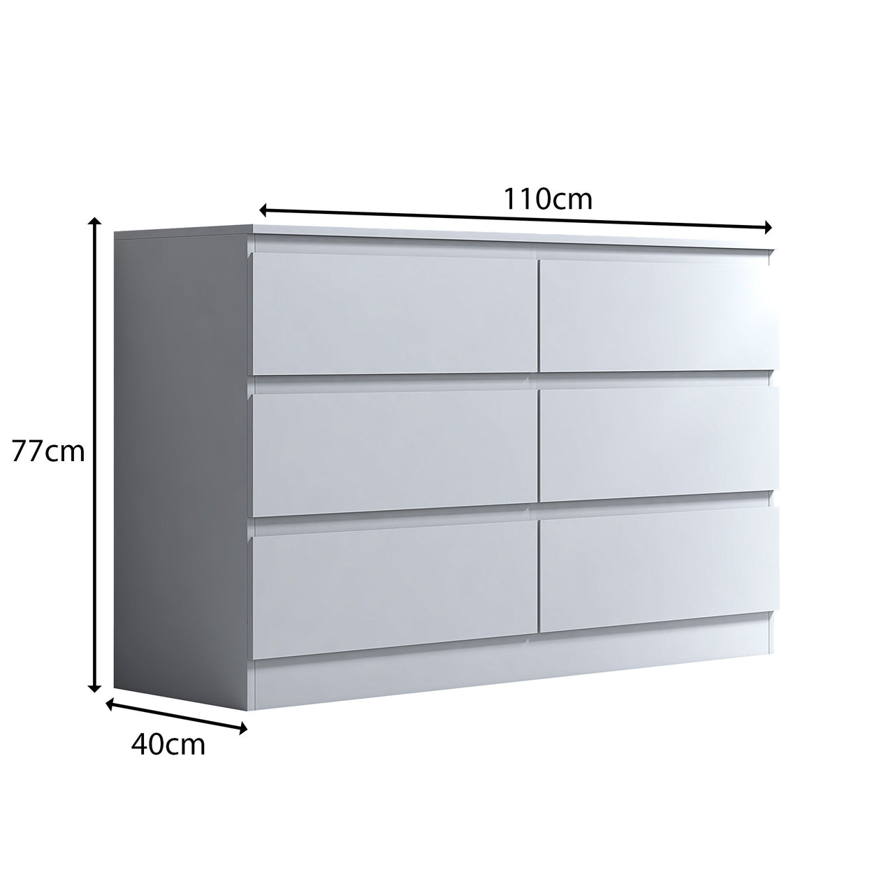 FWStyle Stora 6 Drawer Wide 3+3 Chest Of Drawers - Matt White