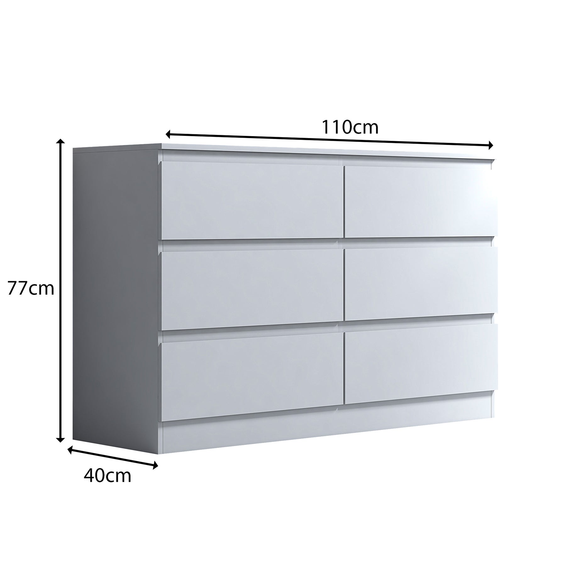 FWStyle Stora 6 Drawer Wide 3+3 Chest Of Drawers - Matt White