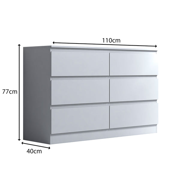 FWStyle Stora 6 Drawer Wide 3+3 Chest Of Drawers - Matt White