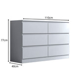 FWStyle Stora 6 Drawer Wide 3+3 Chest Of Drawers - Matt White