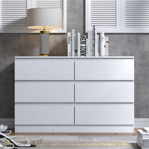 FWStyle Stora 6 Drawer Wide 3+3 Chest Of Drawers - Matt White