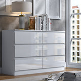FWStyle Stora 6 Drawer Wide 3+3 Chest Of Drawers - White Gloss Front