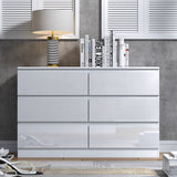 FWStyle Stora 6 Drawer Wide 3+3 Chest Of Drawers - White Gloss Front
