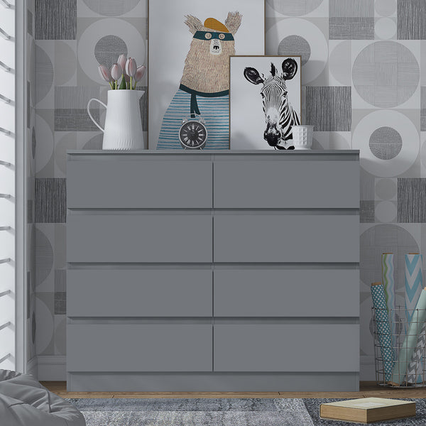 FWStyle Stora 8 Drawer Wide 4+4 Chest Of Drawers - Matt Dark Grey