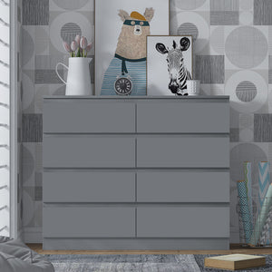 FWStyle Stora 8 Drawer Wide 4+4 Chest Of Drawers - Matt Dark Grey