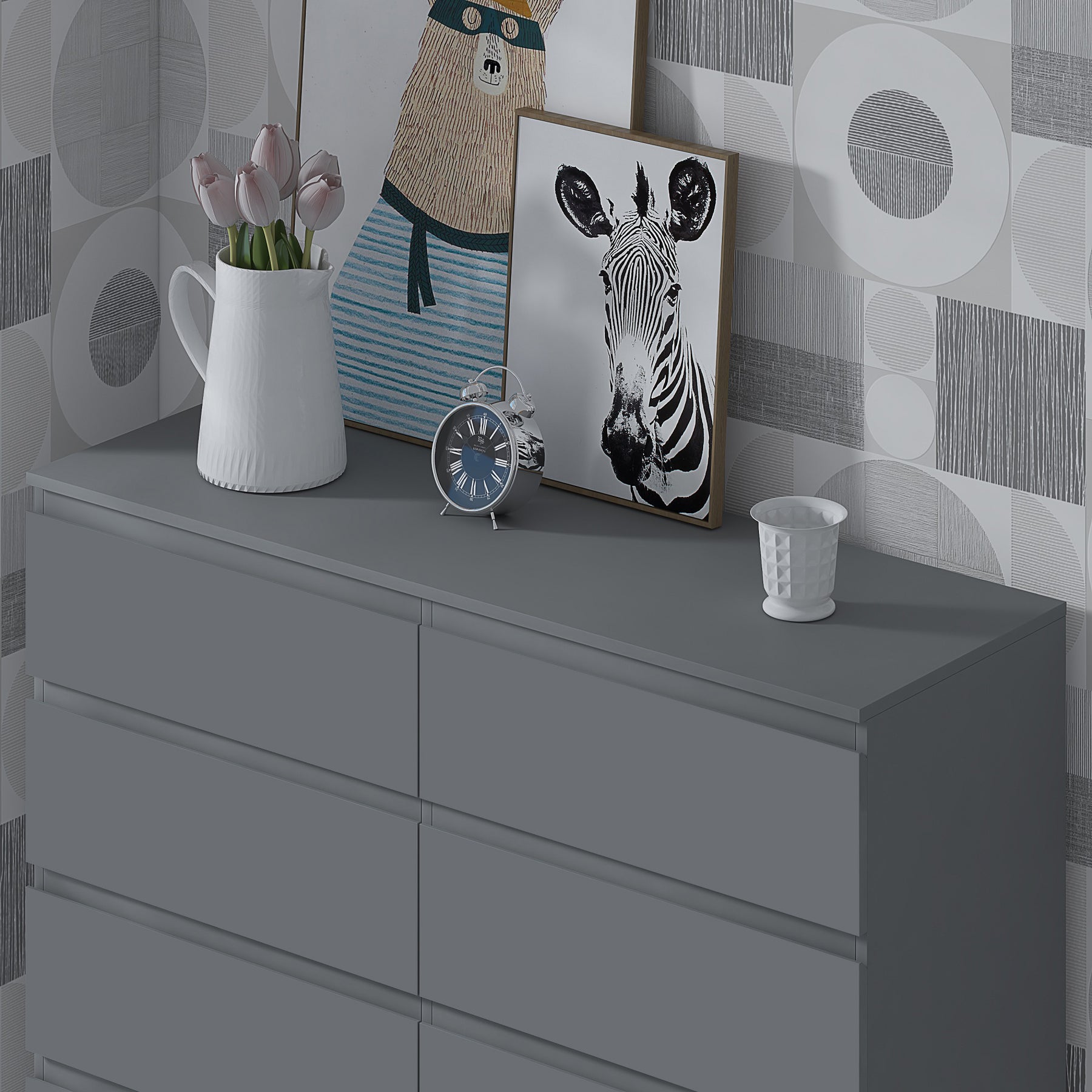 FWStyle Stora 8 Drawer Wide 4+4 Chest Of Drawers - Matt Dark Grey