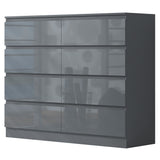 FWStyle Stora 8 Drawer Wide 4+4 Chest Of Drawers - Grey Gloss Front