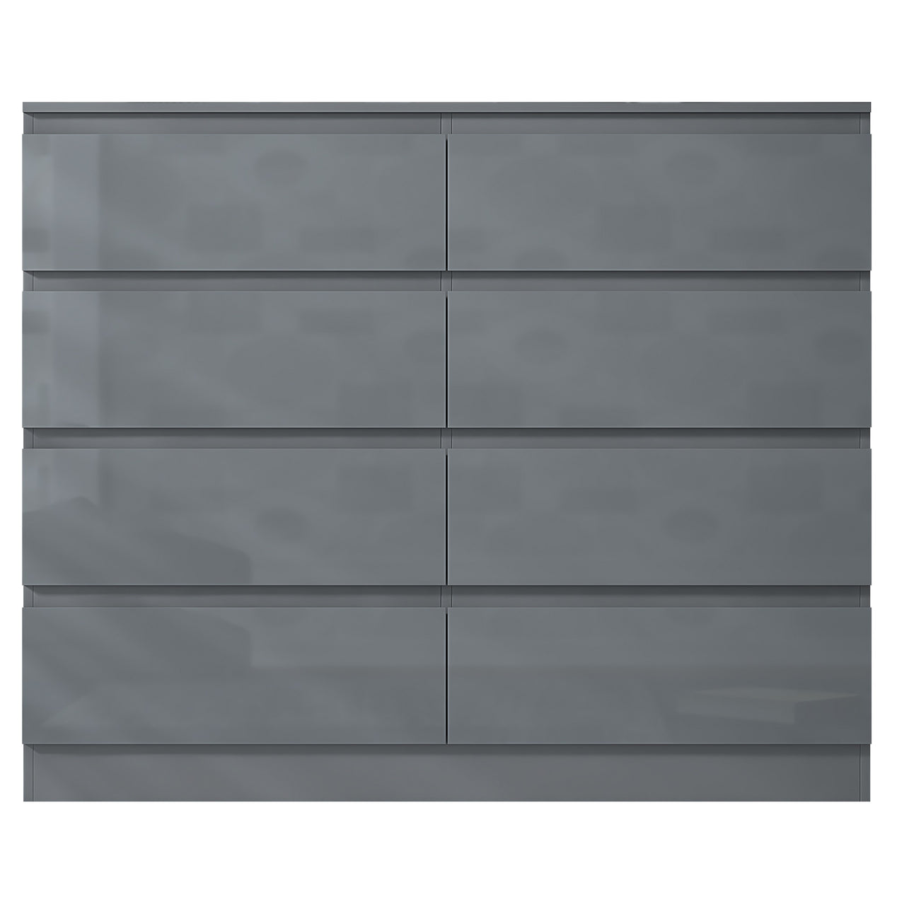 FWStyle Stora 8 Drawer Wide 4+4 Chest Of Drawers - Grey Gloss Front