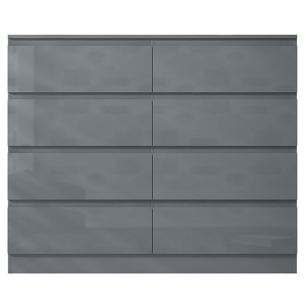 FWStyle Stora 8 Drawer Wide 4+4 Chest Of Drawers - Grey Gloss Front