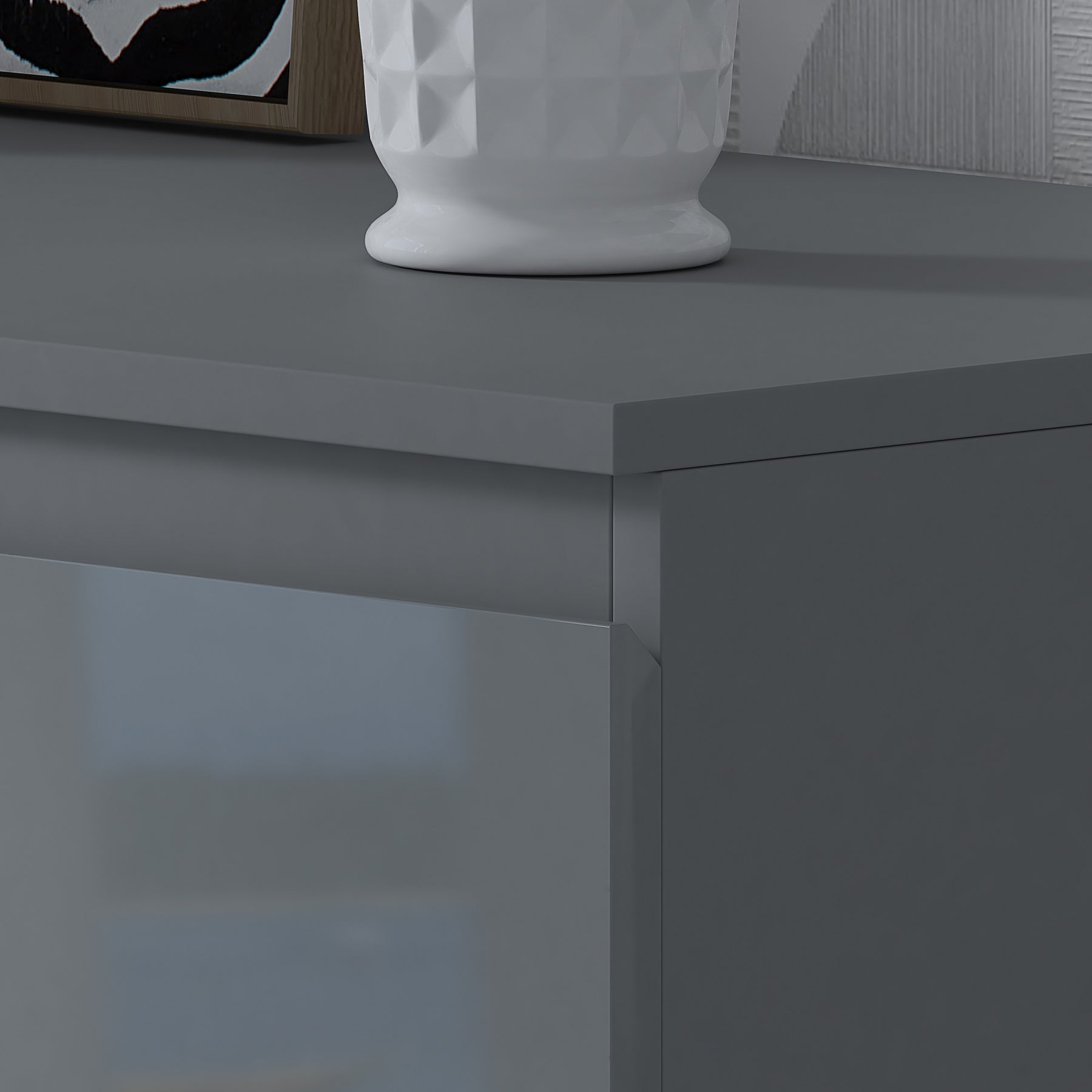 FWStyle Stora 8 Drawer Wide 4+4 Chest Of Drawers - Grey Gloss Front