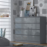 FWStyle Stora 8 Drawer Wide 4+4 Chest Of Drawers - Grey Gloss Front