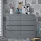 FWStyle Stora 8 Drawer Wide 4+4 Chest Of Drawers - Grey Gloss Front