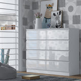 FWStyle Stora 8 Drawer Wide 4+4 Chest Of Drawers - White Gloss Front