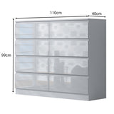FWStyle Stora 8 Drawer Wide 4+4 Chest Of Drawers - White Gloss Front