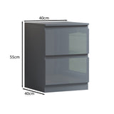 FWStyle Stora 2 Drawer Bedside Cabinet - Grey Gloss Front