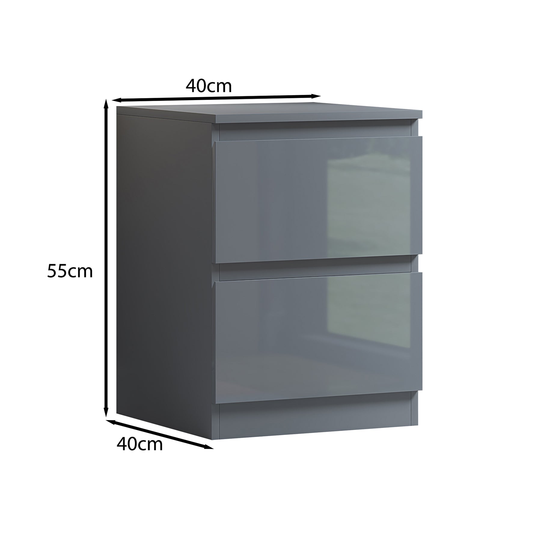 FWStyle Stora 2 Drawer Bedside Cabinet - Grey Gloss Front